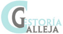 Logo de Gestoría Calleja en tipografía turquesa y gris sobre fondo transparente